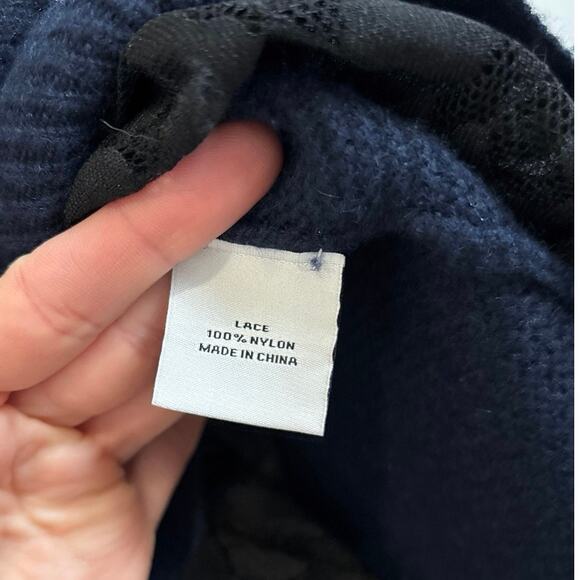 Autumn Cashmere 100% Cashmere Navy Blue Sweater with Black Lace Trim XS - Picture 7 of 7